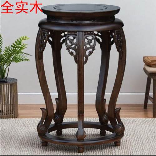 实木花架中式木质客厅花瓶盆景酒坛架圆形鱼缸底座水缸架子置物架