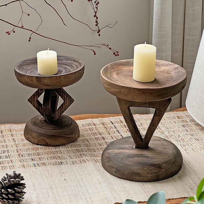 非洲部落侘寂风实木果盘中古托盘木质香薰烛台装饰复古艺术感摆件