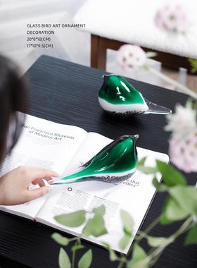 迷屿家居“报喜翠鸟”人工吹制琉璃镇纸文房藏品乔迁礼物玄关摆件