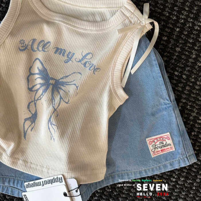 蝴蝶结童装女童凹末背心夏季