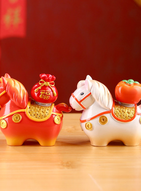 洛阳文创唐三彩小胖马马上有钱摆