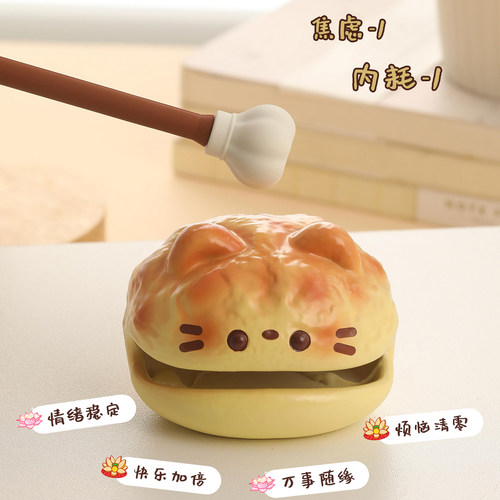 网红可爱解压小猫木鱼摆件