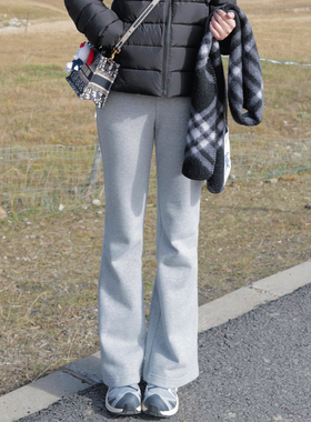 INNQ【舒适至上】2025冬松紧高腰百搭花灰色不贴腿的抓绒微喇长裤