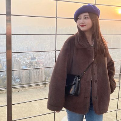 INNQ美拉德环保皮草咖色外套