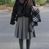 INNQ 高知千金 miu系学院风秋冬灰色高腰显瘦百褶呢料半身中裙