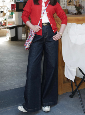 INNQ【不褪色原牛】高腰大阔腿休闲随性显瘦春秋宽松牛仔长裤女士