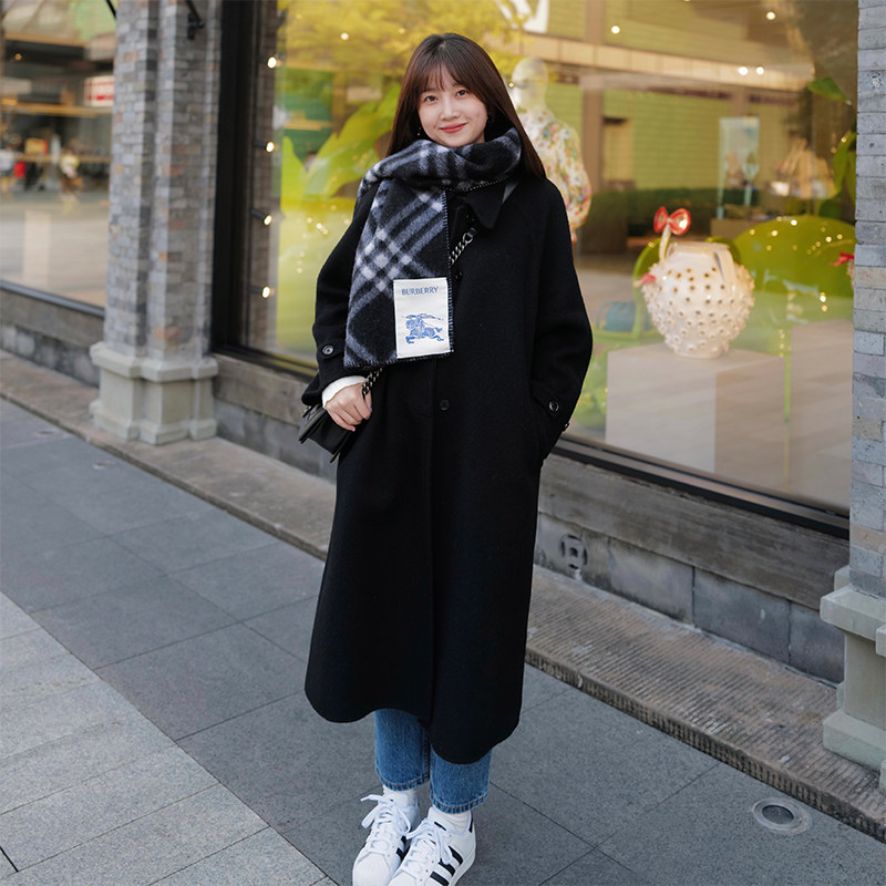 INNQ【中古赫本】极zhi显瘦 黑色全羊毛双面尼翻领系腰带长款大衣,女装/女士精品,毛呢外套,淘宝优惠券,粉丝福利购,淘宝优惠卷