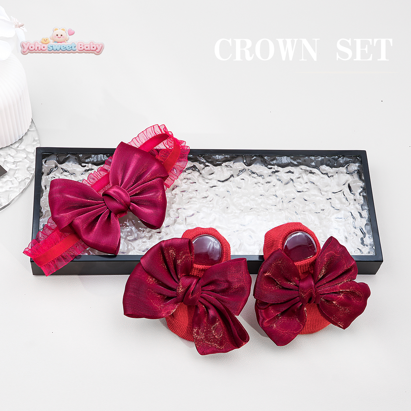 婴儿发带袜子礼盒套装