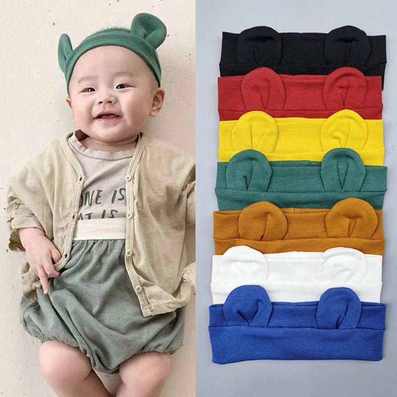 ins可爱熊耳朵婴幼儿发带 百搭个性婴儿宝宝纯色护卤门头带发箍