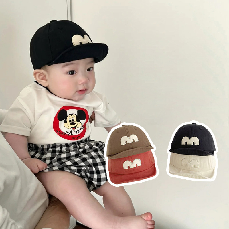网红婴儿帽子春秋薄款短檐M字母鸭舌帽男女宝宝夏天儿童棒球帽