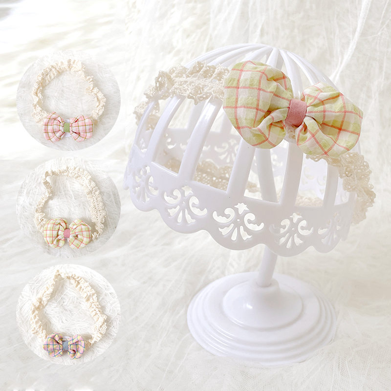 韩版可爱风婴儿满月格子不勒发带