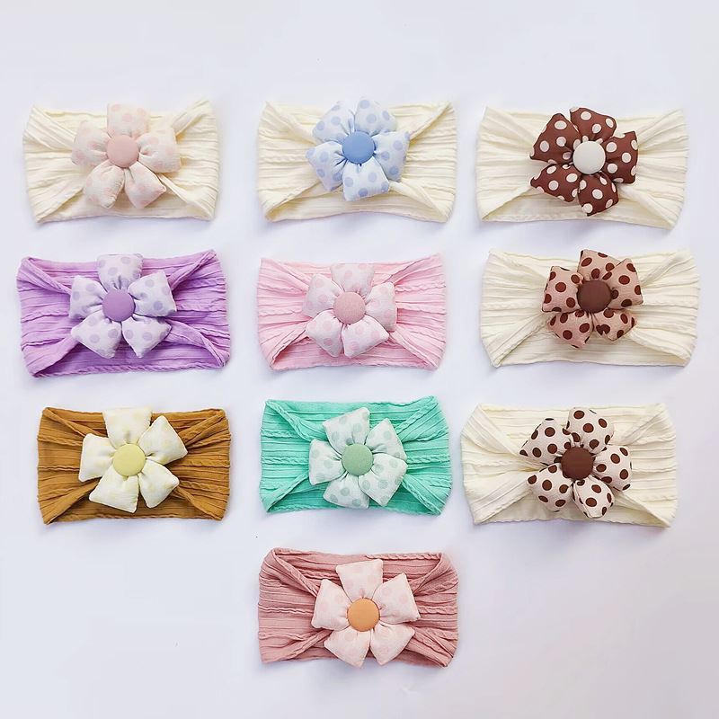 新款儿童发饰品波西米亚提花尼龙发带波点花朵婴儿头带宝宝发箍批