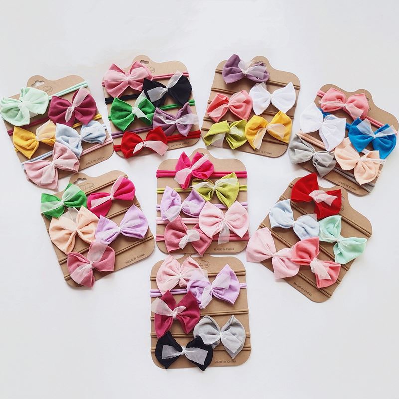 欧美简约儿童发饰5件蝴蝶结婴儿尼龙小发带宝宝头饰套装拍照头带