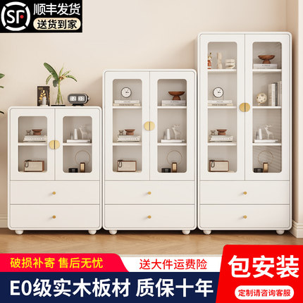 实木书柜储物柜学生家用收纳展示柜落地防尘玻璃门组合书架置物架