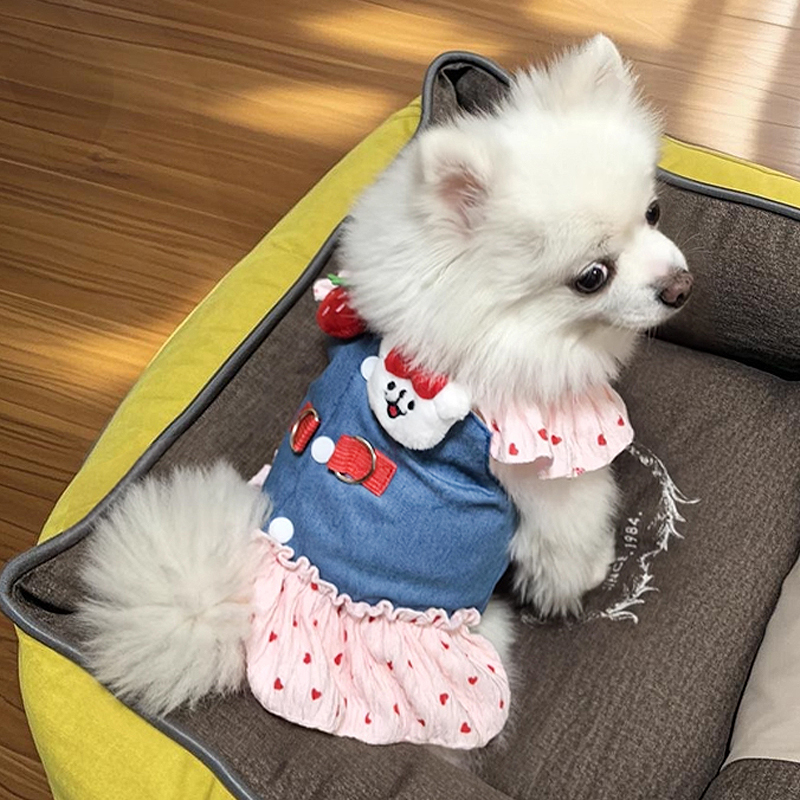 狗狗衣服卡通牛仔牵引裙宠物胸背