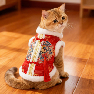猫咪喜庆刺绣唐装新年冬天保暖德文布偶英短金渐层防掉毛过年衣服