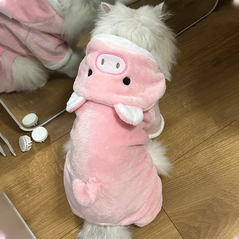 猫咪衣服小猪变身装布偶英短蓝猫幼猫宠物连帽卫衣秋冬加绒四脚衣