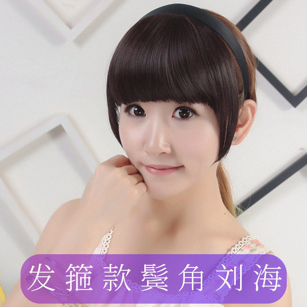 发箍刘海一体式假发双鬓齐黑色带图片