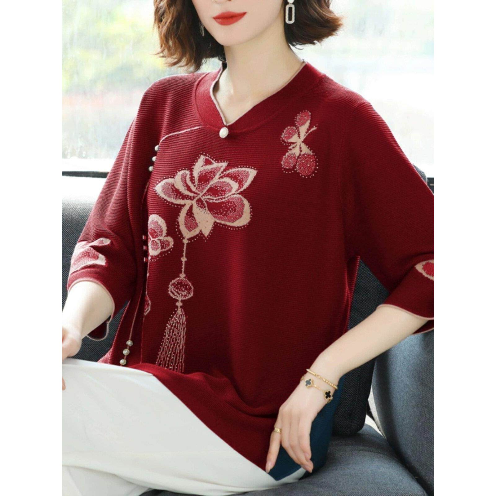 加肥加大码女装春夏宽松遮肚上衣中老年胖妈妈洋气桑蚕丝针织t恤