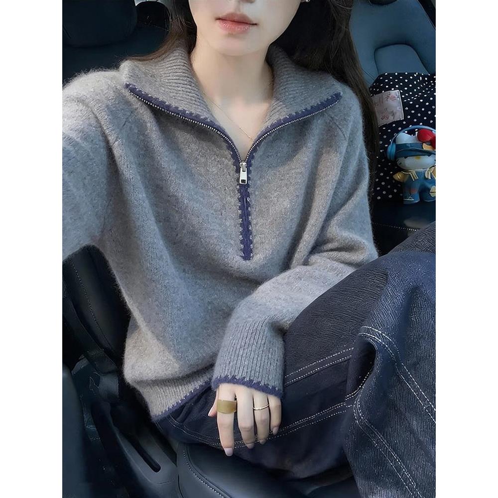 高级感慵懒风半拉链针织毛衣女2026春秋小香风高端精致软糯打底衫