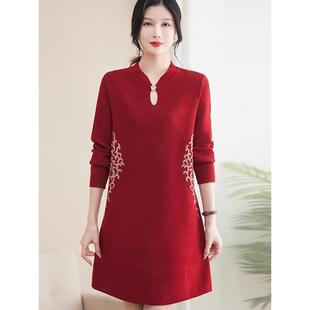 春秋季妈女儿子旗袍国风连衣裙2025喜服婆婆结婚宴礼服订婚爸父母