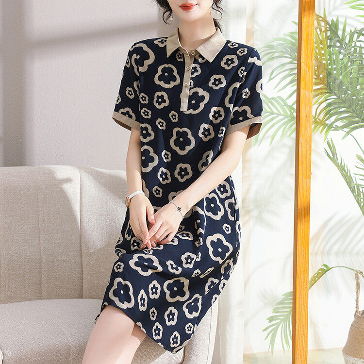 杭州真丝连衣裙女夏季2024新款妈妈装碎花裙子洋气宽松衬衫中长款