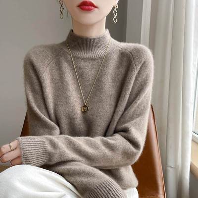 100纯羊毛半高领显瘦打底衫女2024新款内搭大码女装秋冬针织毛衣