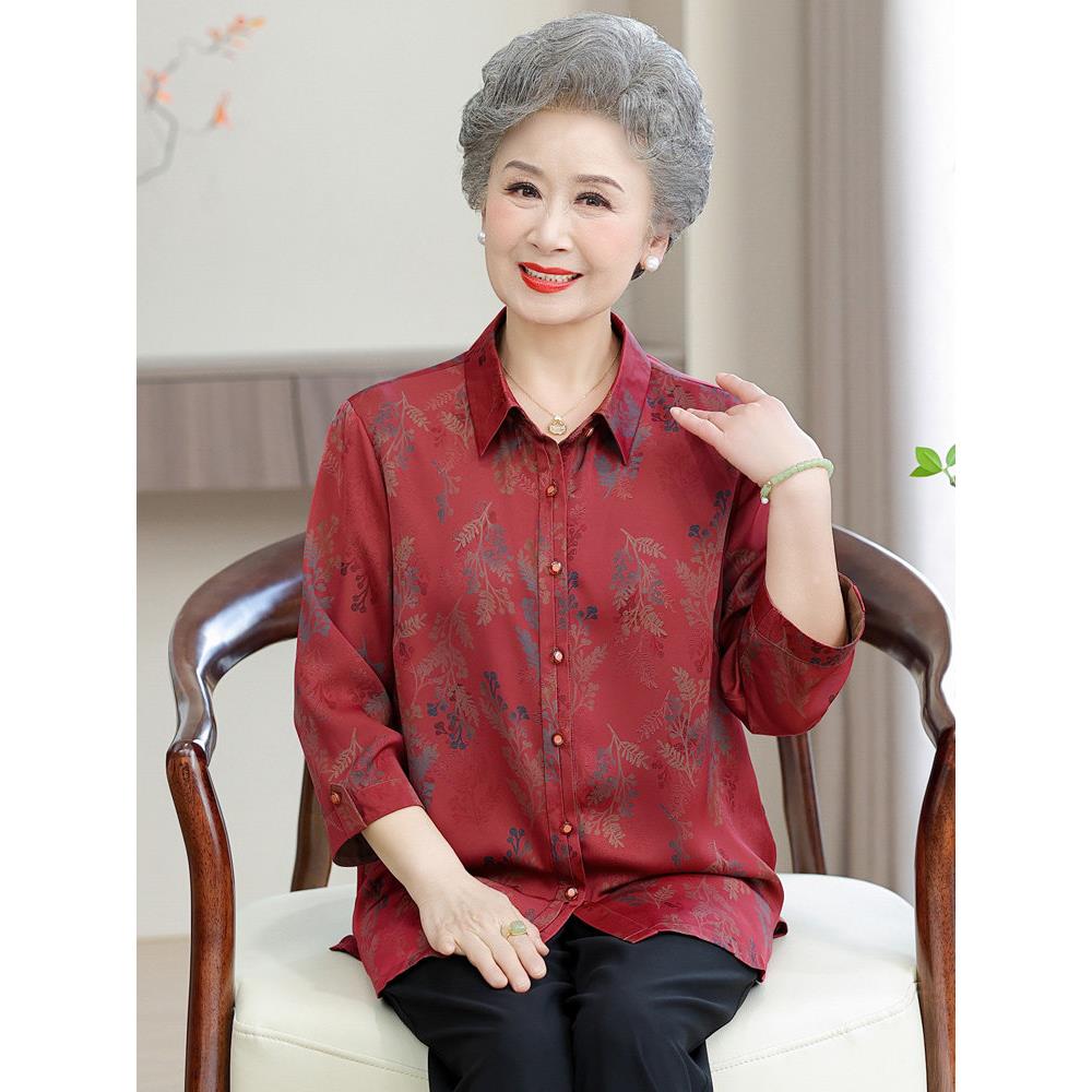 新款中老年女妈妈春夏装宽松休闲衬衫60多岁婆婆洋气衣服奶奶衬衣