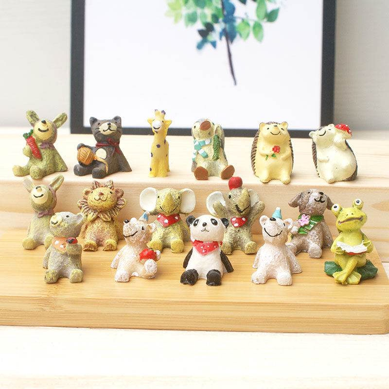 ZAKKA 마이크로 풍경 미니 수지 장식품 토끼 곰 개구리 별이 빛나는 하늘을 올려다보는 즙이 많은 화분 장식