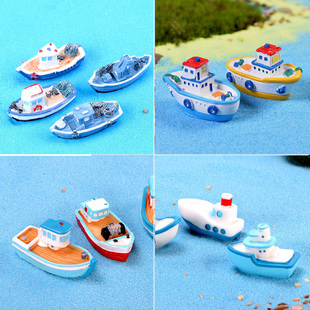 迷你游艇游轮船渔船小船水族仿真树脂小摆件地中海风格海滩造景