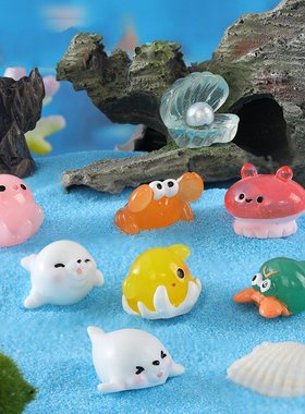 沙滩海洋小动物河豚水母小摆件