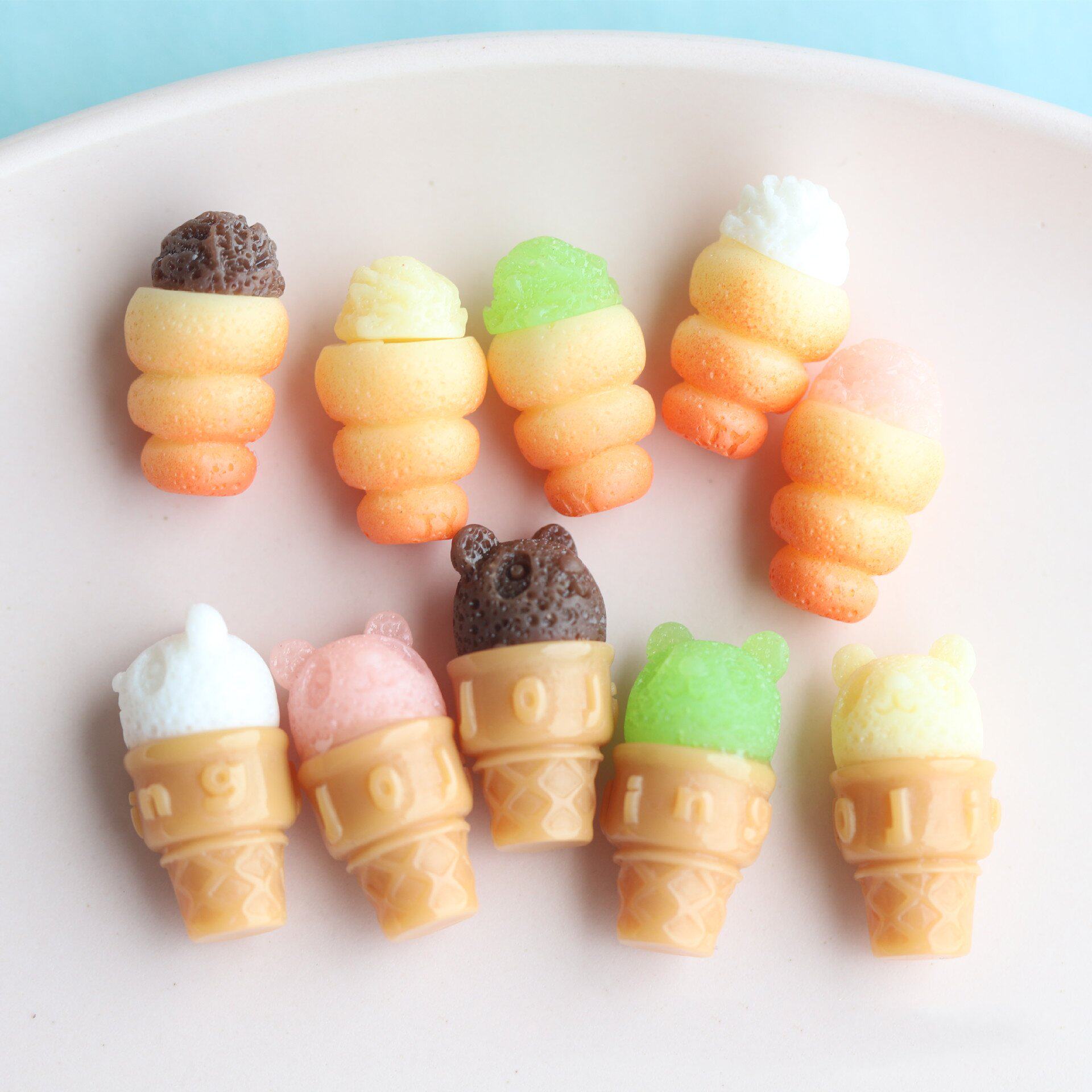 微缩仿真食玩小熊冰淇淋甜筒迷你冰糕小摆件diy奶油胶装饰模型