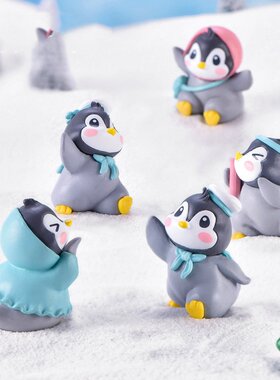 【特价】少女呆萌腮红小企鹅公仔套装pvc摆件 微景观多肉蛋糕装饰