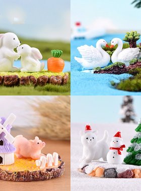 兔子小猪天鹅雪人桌面装饰小摆件
