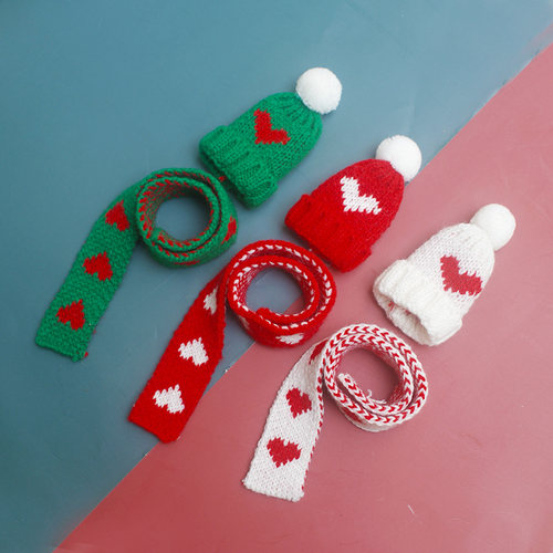 圣诞节棉花娃娃爱心帽子4.5cm红色围巾30cm围脖秋冬可爱娃用配件
