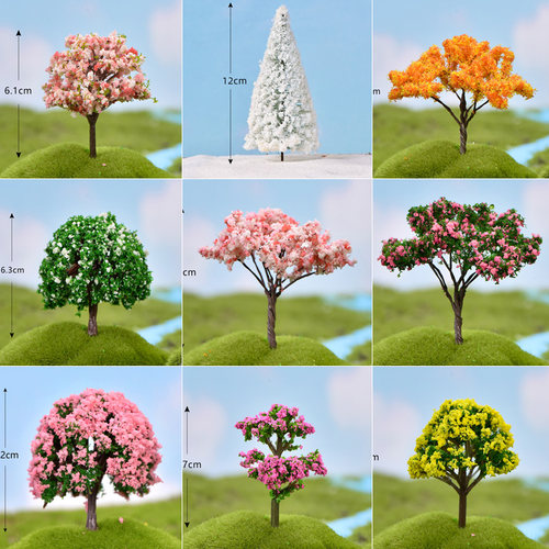 微景观仿真树苔藓小摆件造景树假树迷你樱花树椰子树白色圣诞树