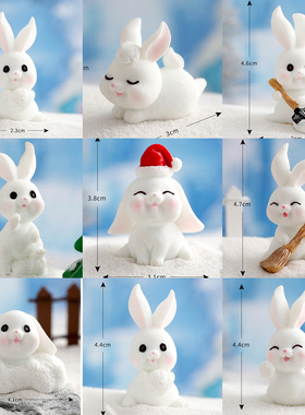 圣诞节冬季雪景小白兔子雪人摆件