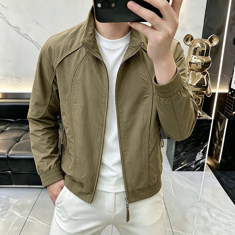 高档春秋款男士立领工装夹克外套时尚潮流休闲百搭上衣外套66129