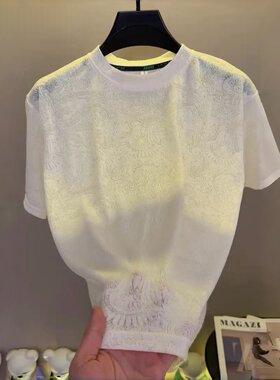 夏季新款男士轻奢提花短袖T恤上衣休闲潮流百搭纯色打底衫6901