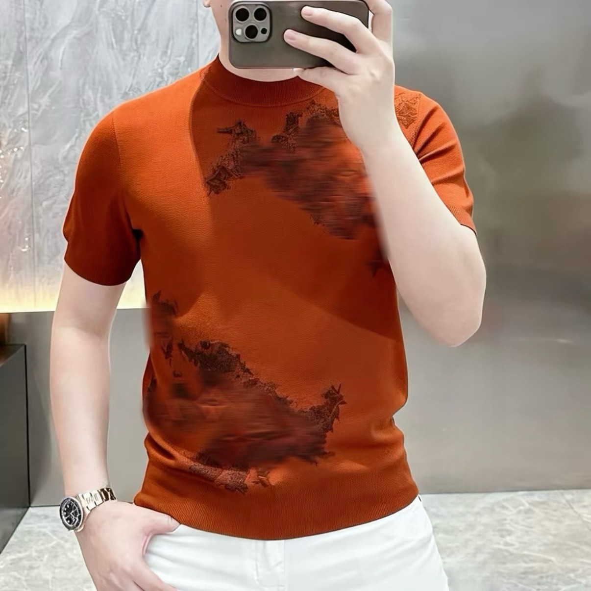 2026春夏欧货T恤圆领百搭针织衫男修身短袖字母毛衣青年潮欧货