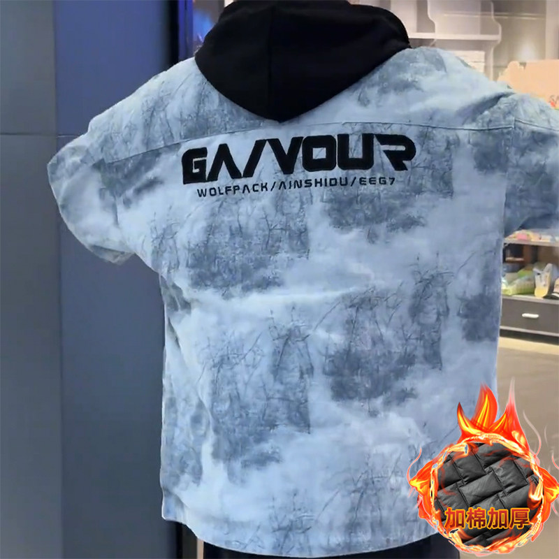 青少年休闲牛仔衬衫夹克外套加棉加厚款舒适潮流时尚百搭帅气外套