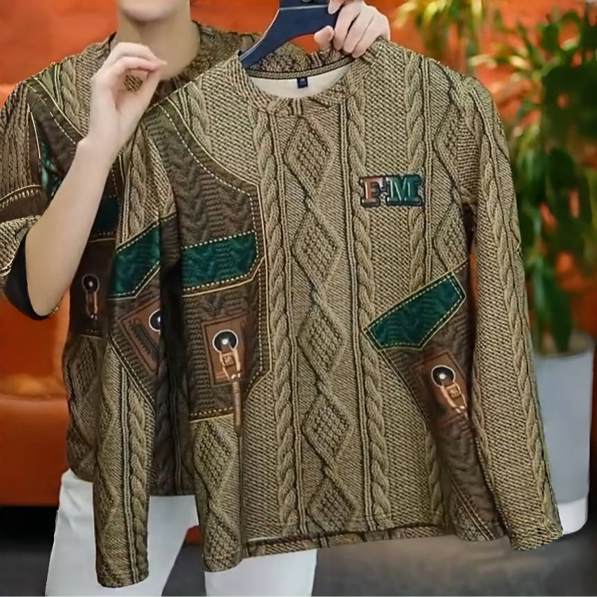 25年新款麻花纹路字母胸标卫衣新款高端男士打底衫春秋大码百搭