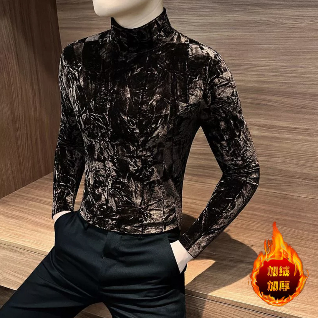 金丝绒打底衫男款秋季款爆款2025新款潮牌男装半高领男士长袖T恤