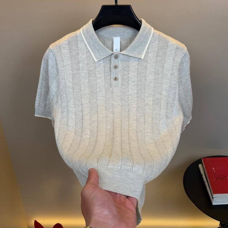 【轻奢简约】男士夏季老钱风翻领针织短袖POLO衫T恤时尚男装9907