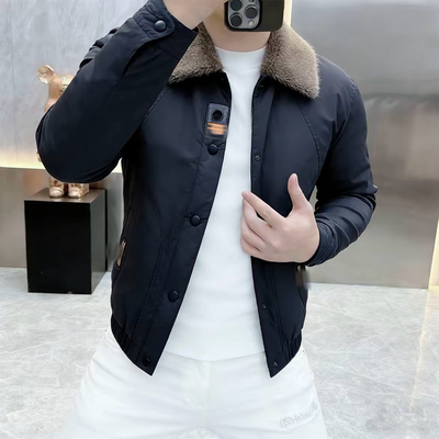 2026简欧秋冬加绒加厚夹克男士翻领保暖外套老钱风轻奢冬装潮S222