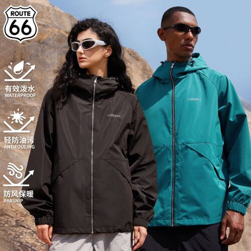 ROUTE66 秋季宽松休闲冲锋夹克外套情侣装美式复古潮流连帽上衣