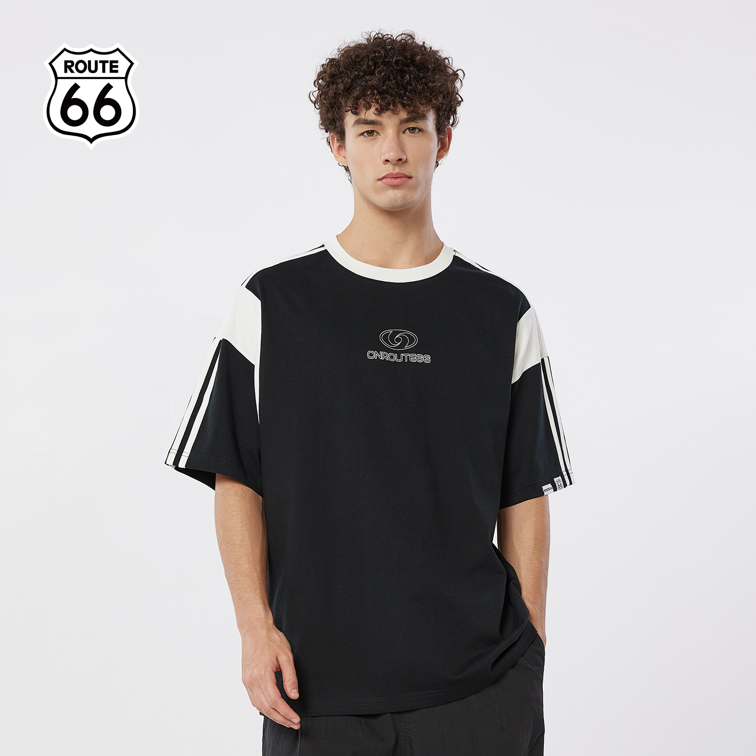ROUTE66美式复古撞色拼接T恤