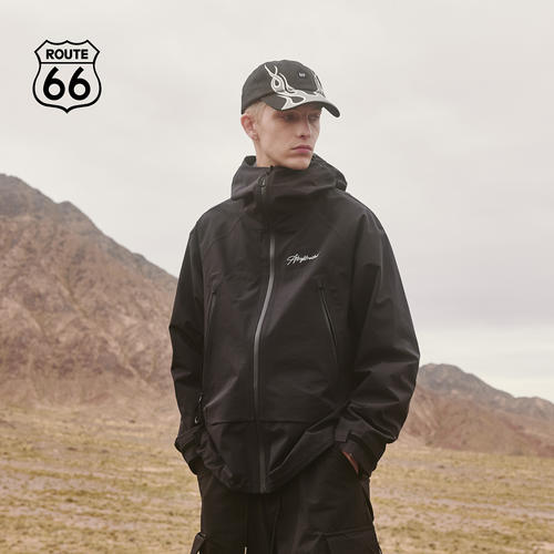 ROUTE66/66号公路户外冲锋衣男女款防水防风登山徒步连帽夹克外套
