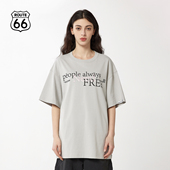 ROUTE66美式 宽松潮流百搭短袖 复古字印花宽松圆领T恤夏季 新款