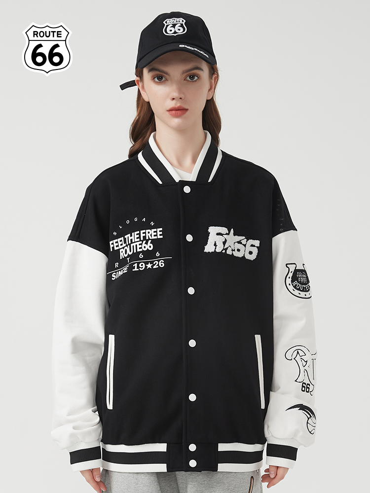 夹克route66美式复古棒球领宽松